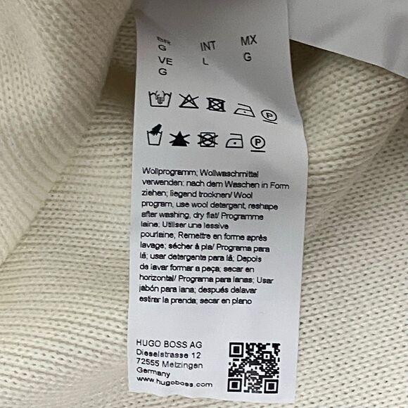 Hugo Boss Cardigan Mens Large Cream Wool Blend V-Neck Striped Preppy Ivy Varsity - Picture 9 of 12